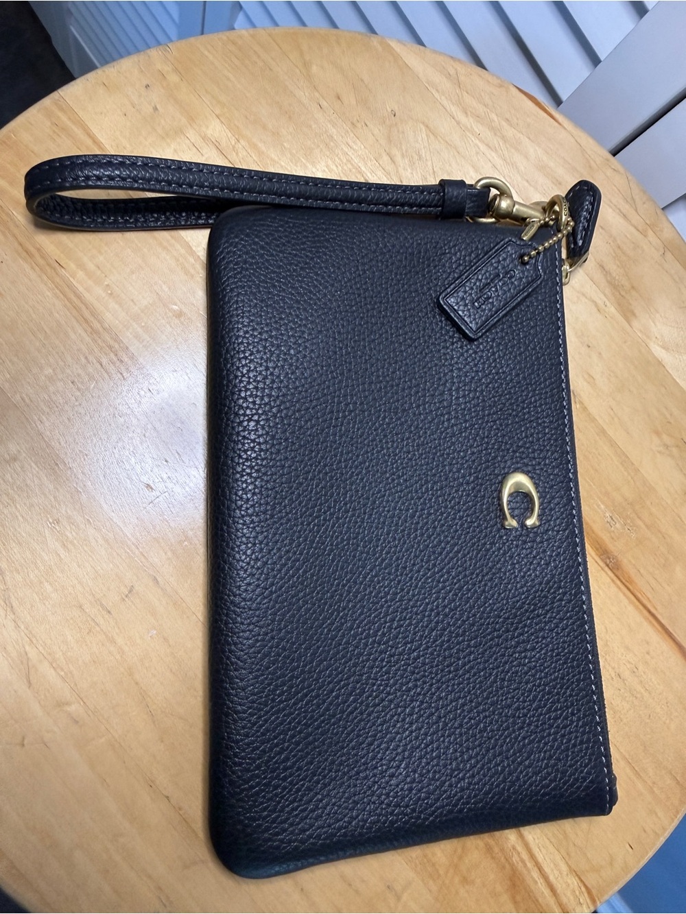 Coach Black Pebbled Leather Wristlet with Gold Hardware - Picture 7 of 10